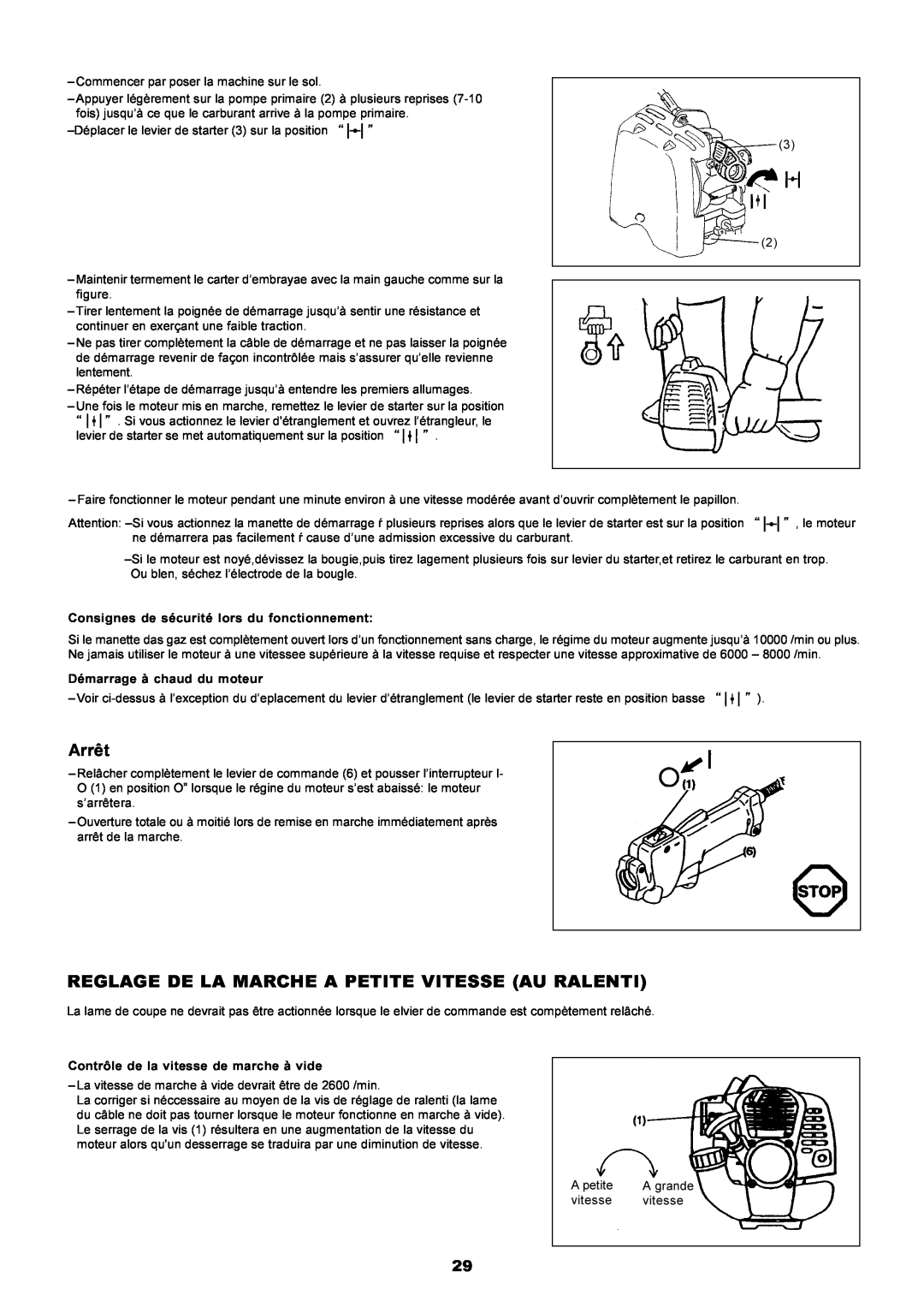 Dolmar PE-251 instruction manual Arrêt, Reglage De La Marche A Petite Vitesse Au Ralenti 