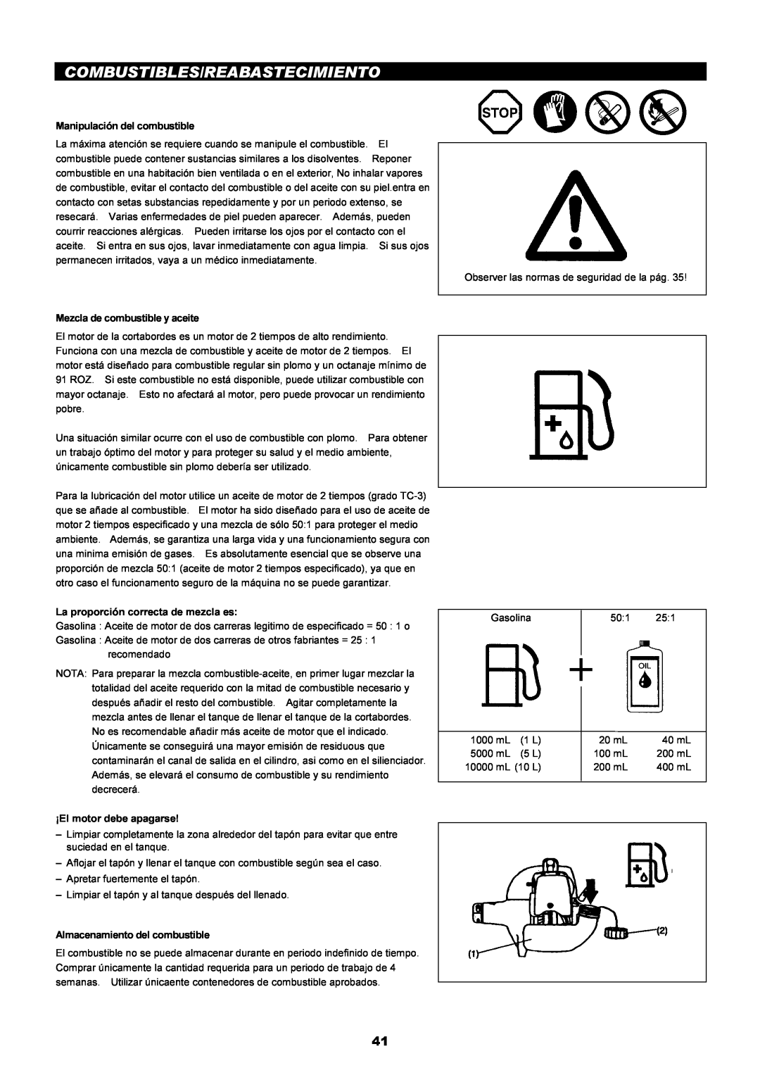 Dolmar PE-251 instruction manual Combustibles/Reabastecimiento 