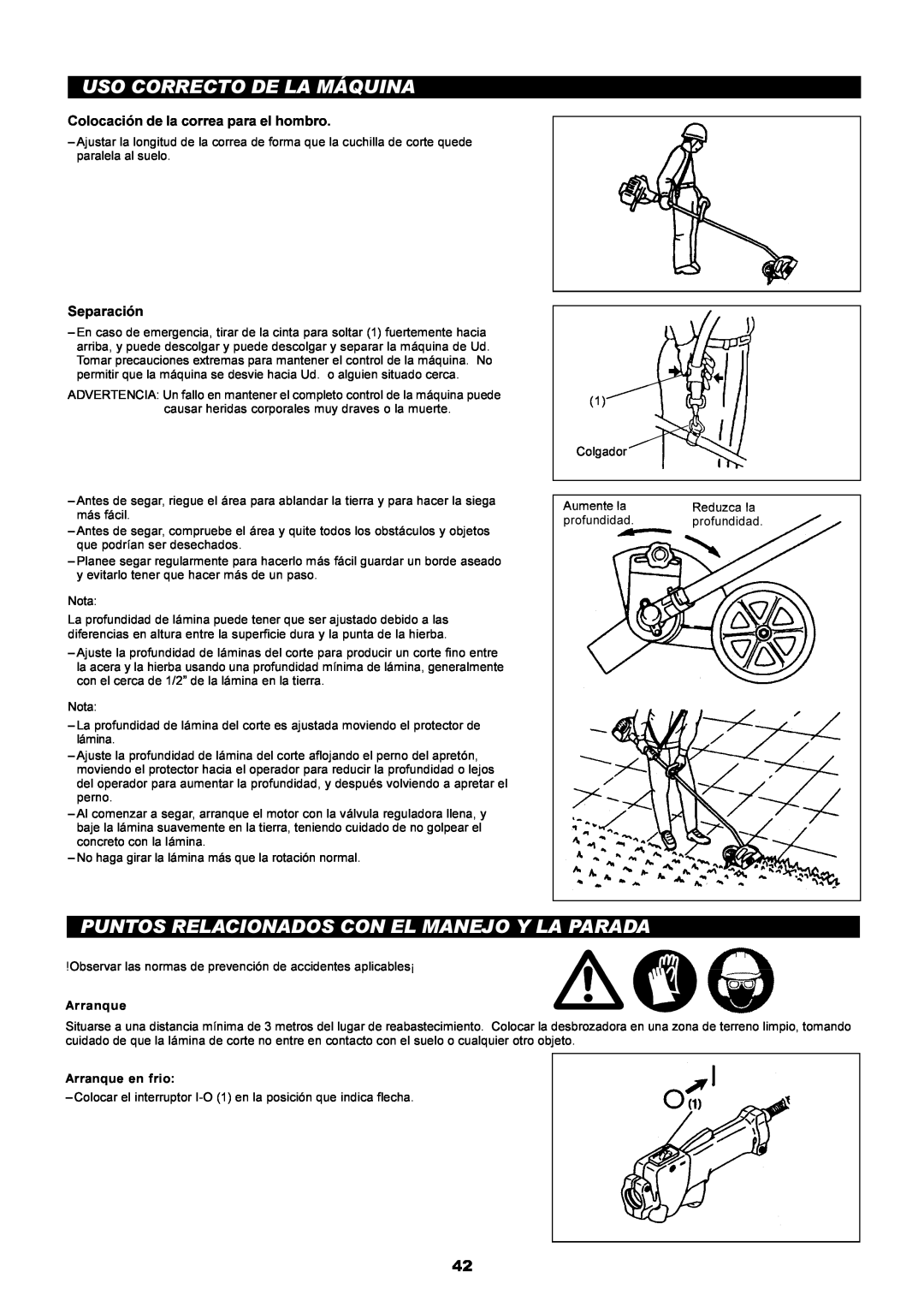Dolmar PE-251 instruction manual Uso Correcto De La Máquina, Puntos Relacionados Con El Manejo Y La Parada, Separación 