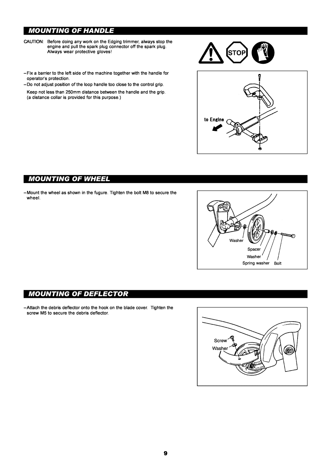 Dolmar PE-251 instruction manual Mounting Of Handle, Mounting Of Wheel, Mounting Of Deflector 