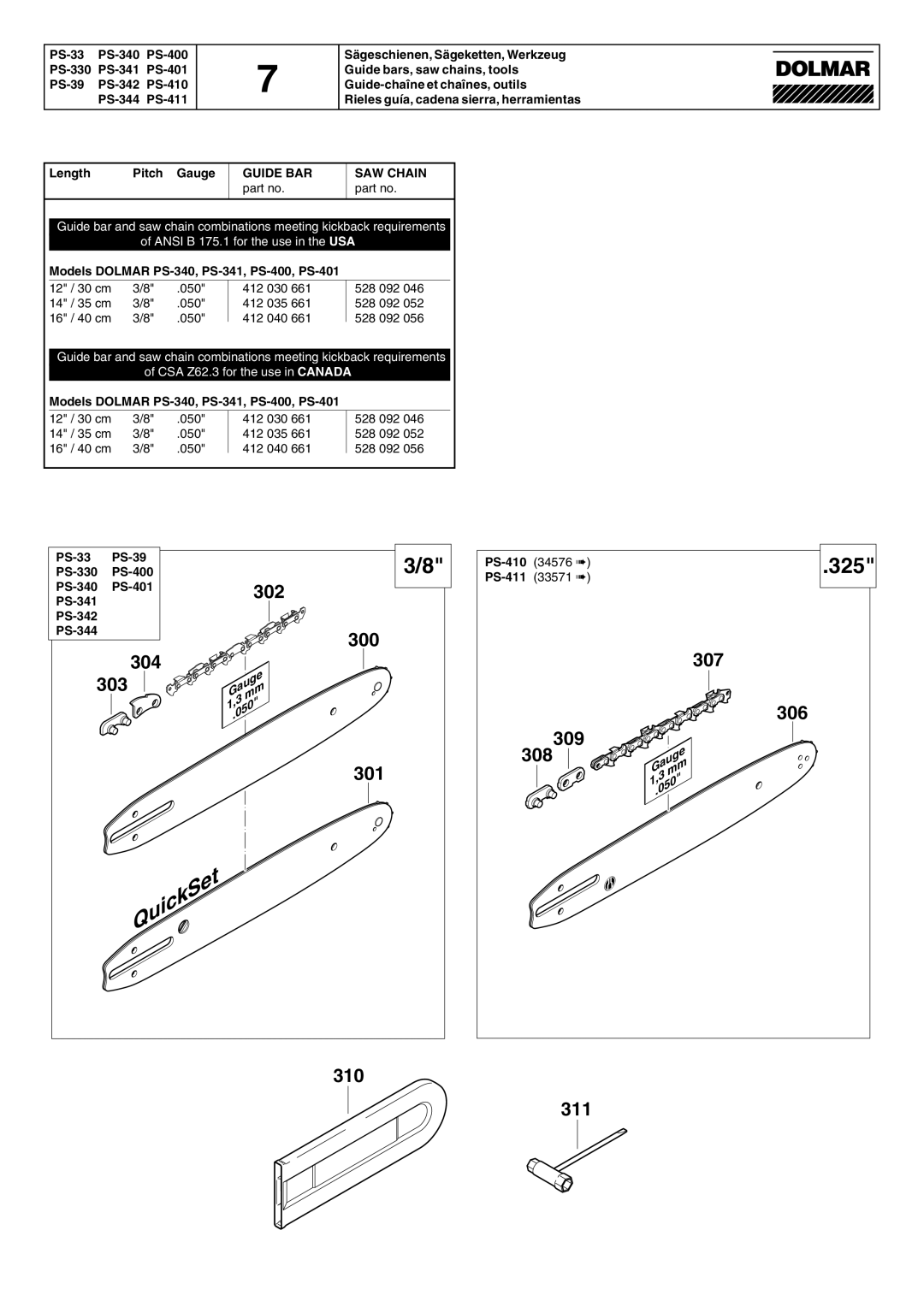 Dolmar PS-344, PS-330, PS-410, PS-342, PS-39, PS-411, PS-341 manual 304 303 302 300, 301, 307, 306, 309, 310 