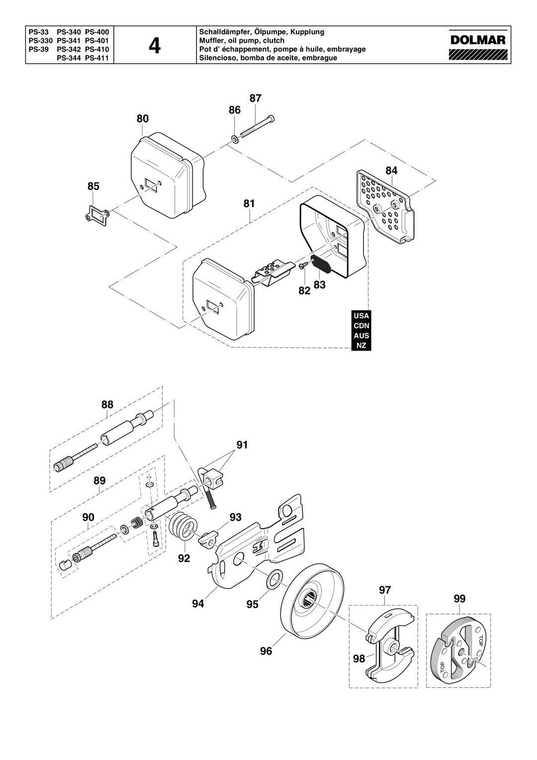 Dolmar PS-39, PS-330, PS-410, PS-344, PS-342, PS-411, PS-341 manual Usa Cdn Aus 