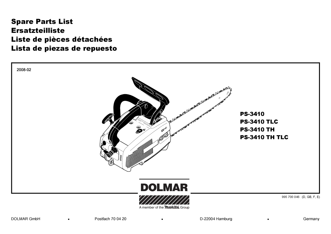 Dolmar manual PS-3410 PS-3410 TLC PS-3410 TH PS-3410 TH TLC 