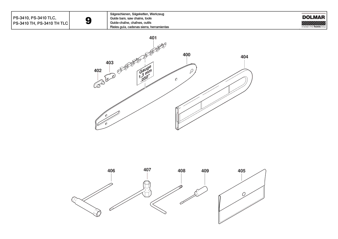 Dolmar PS-3410 TLC manual 401 400404 403 402 