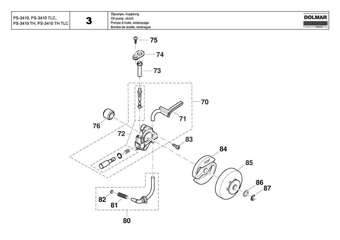 Dolmar PS-3410 TLC manual Bomba de aceite, embrague 