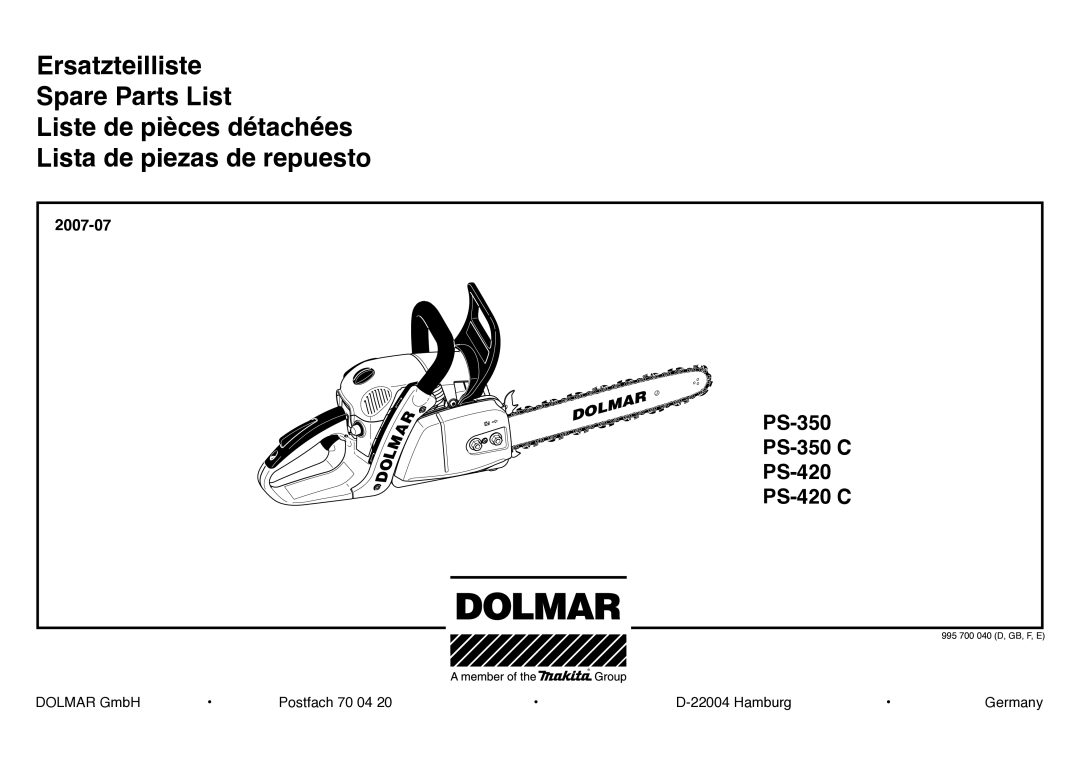 Dolmar PS-350C, PS-420C manual PS-350 PS-350 C PS-420 PS-420 C 