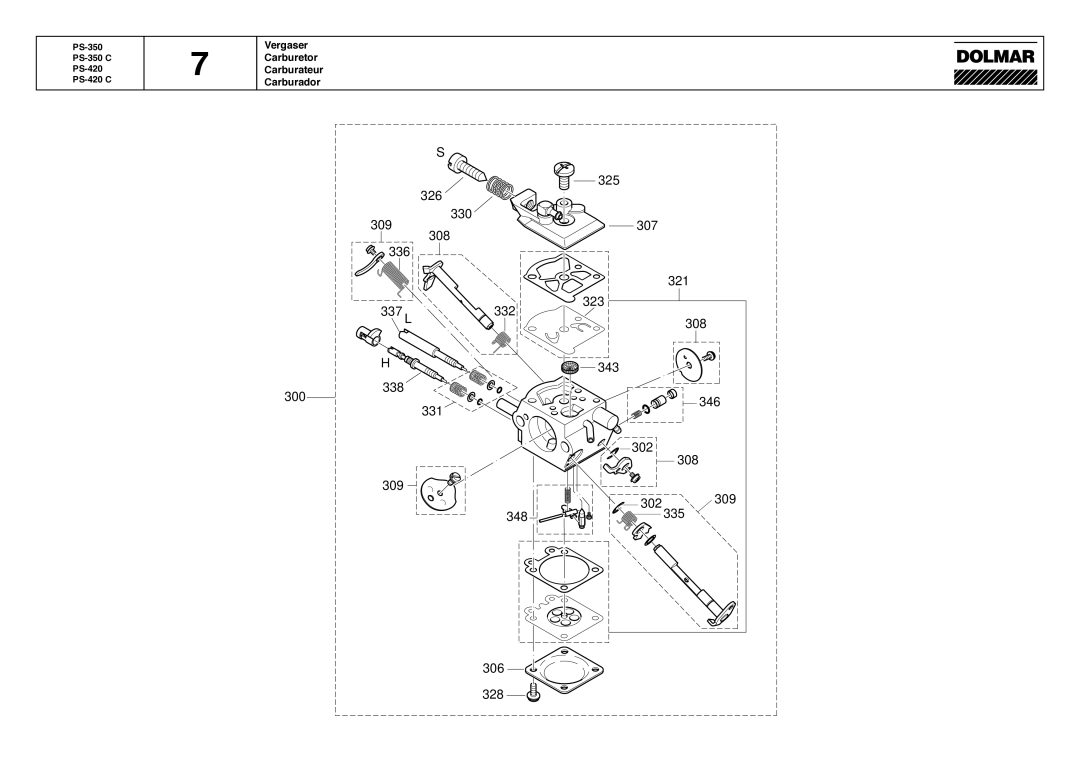 Dolmar PS-420C, PS-350C manual Vergaser Carburetor Carburateur Carburador 