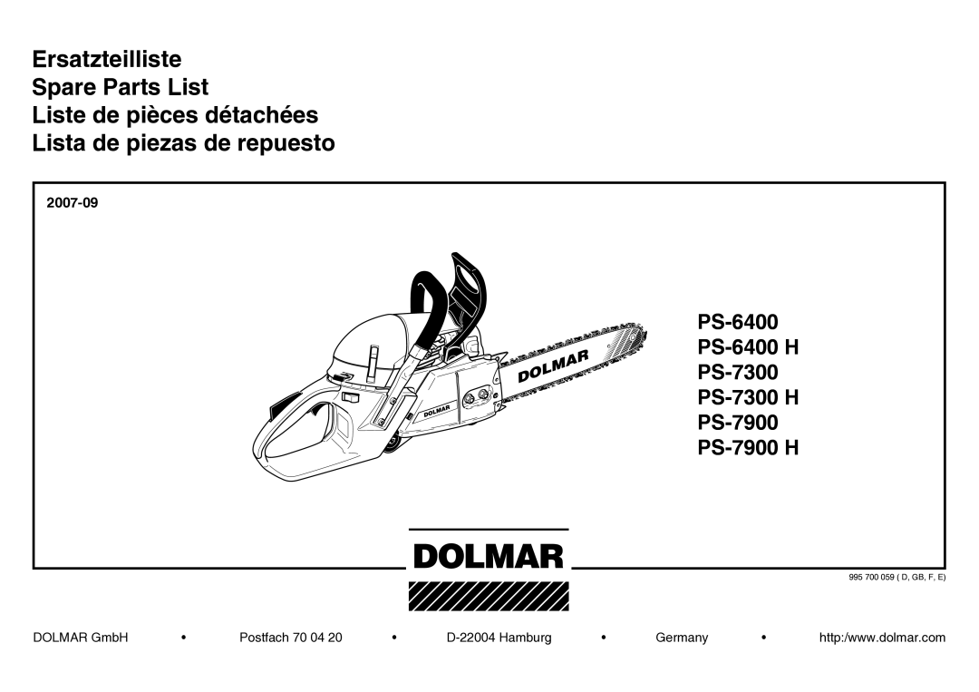 Dolmar manual PS-6400 PS-6400 H PS-7300 PS-7300 H PS-7900 PS-7900 H 