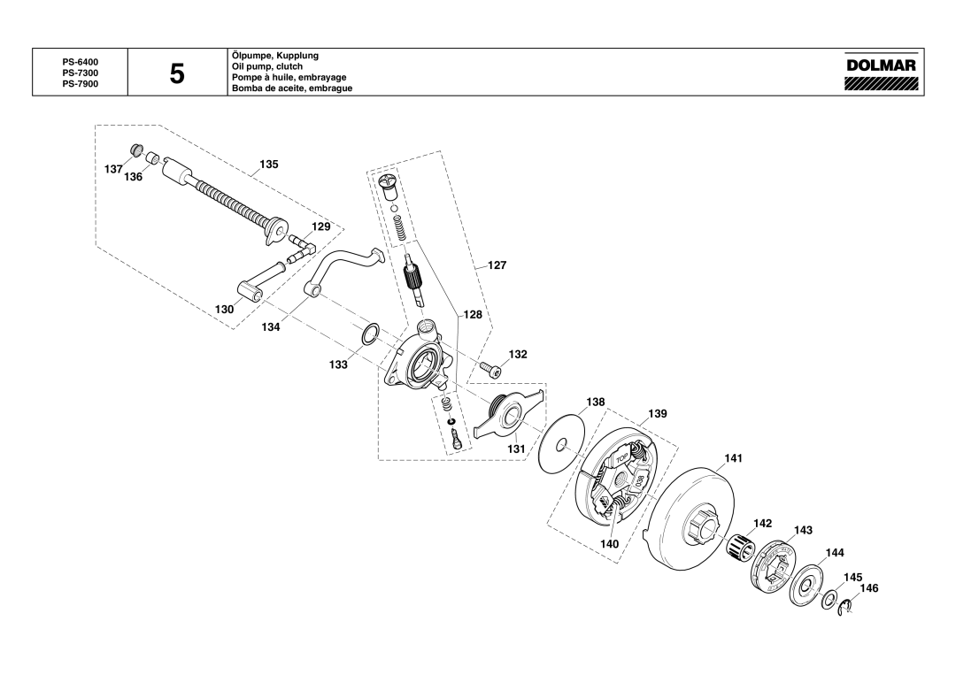 Dolmar PS-7900 H, PS-7300 H, PS-6400 H manual PS-6400 Ölpumpe, Kupplung Oil pump, clutch PS-7300 