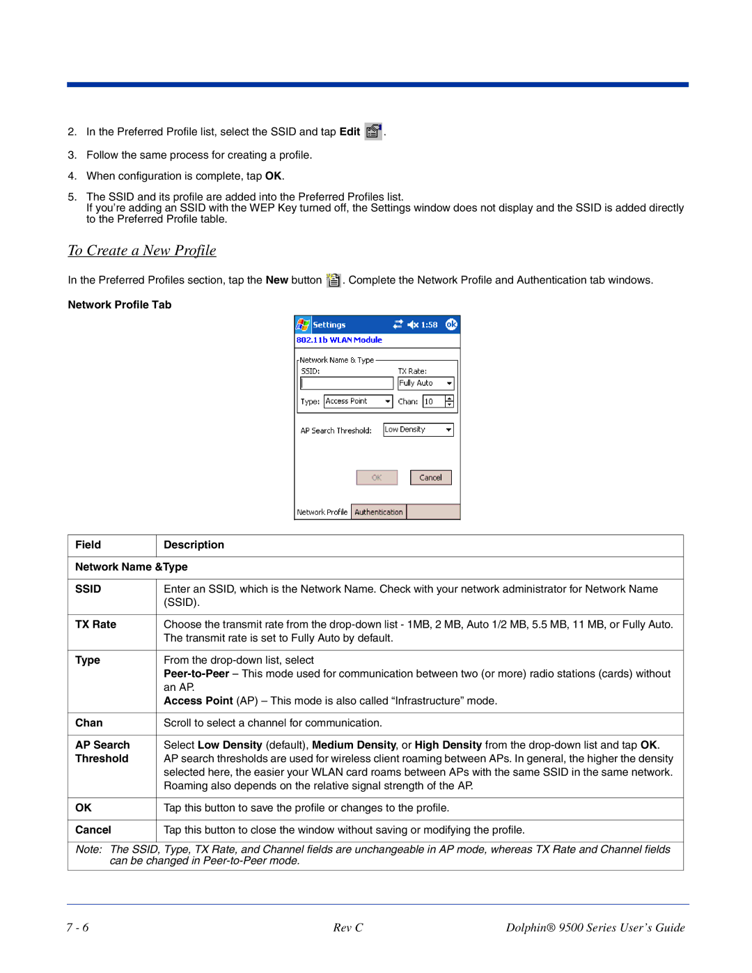 Dolphin Peripherals 9500 manual To Create a New Profile 