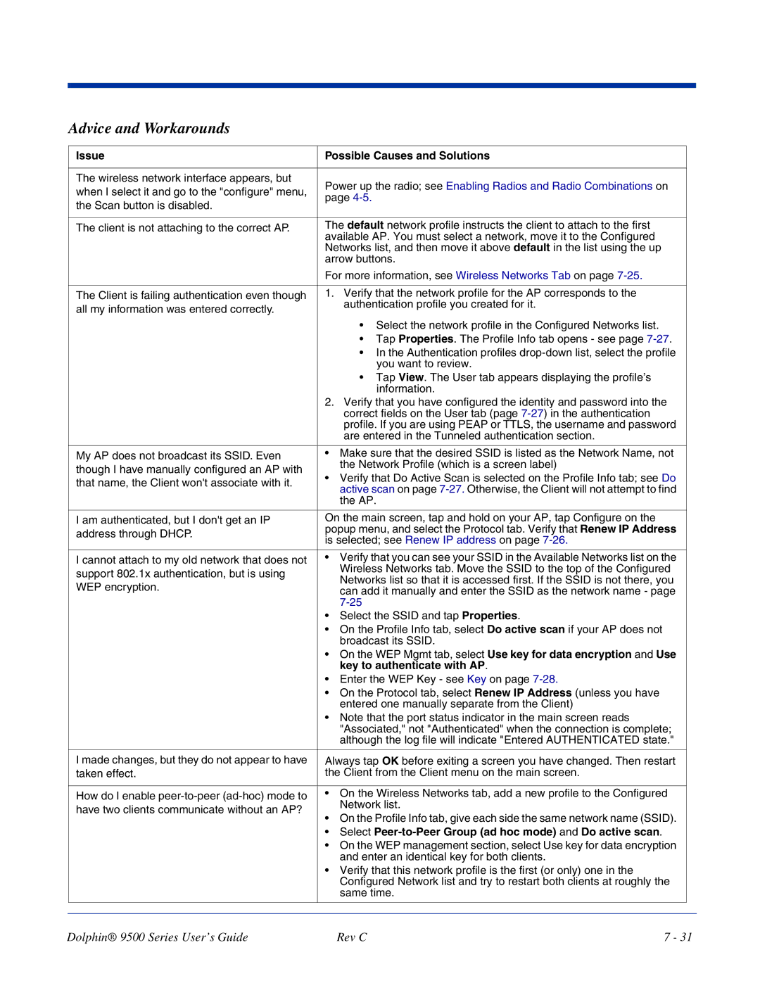 Dolphin Peripherals 9500 manual Key to authenticate with AP, Select Peer-to-Peer Group ad hoc mode and Do active scan 