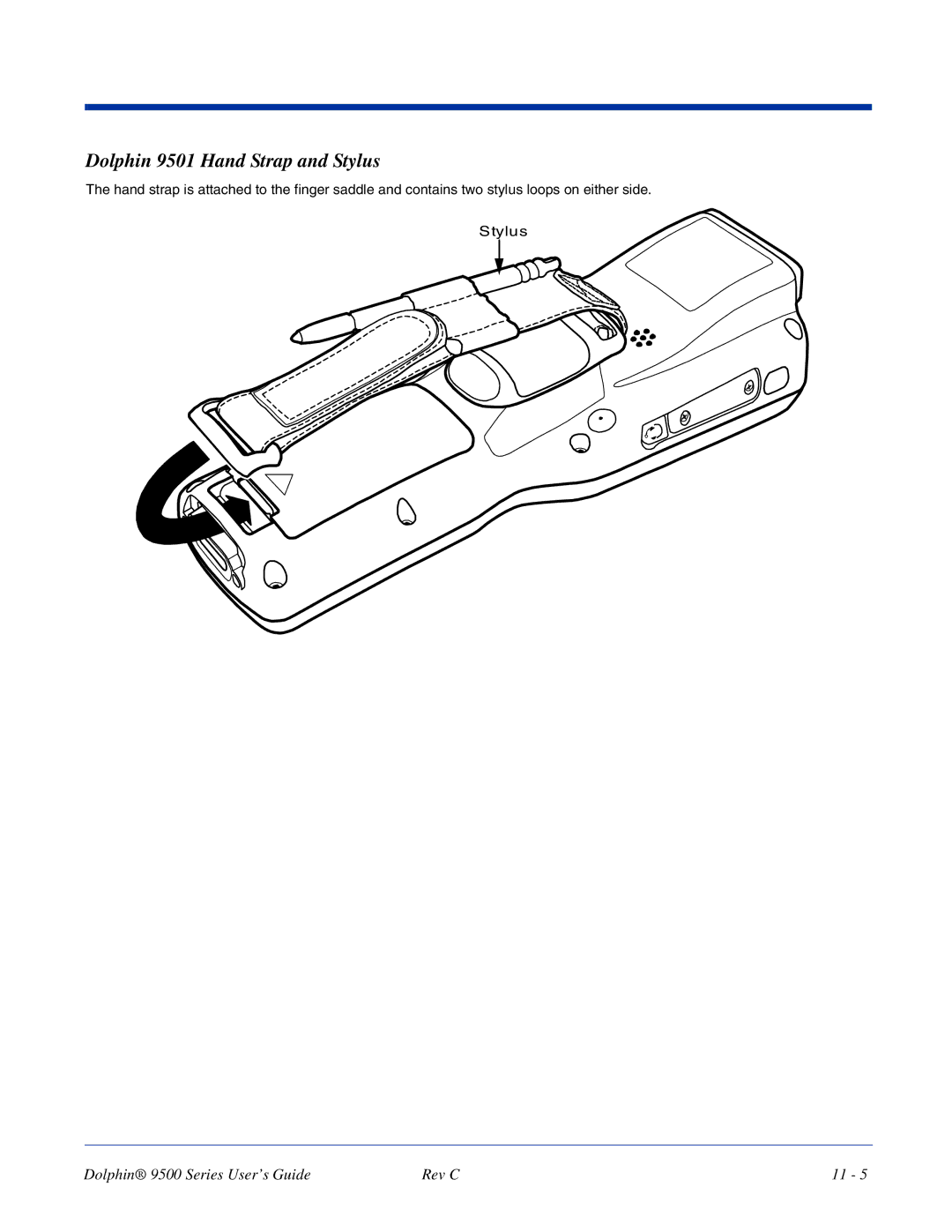 Dolphin Peripherals 9500 manual Dolphin 9501 Hand Strap and Stylus 