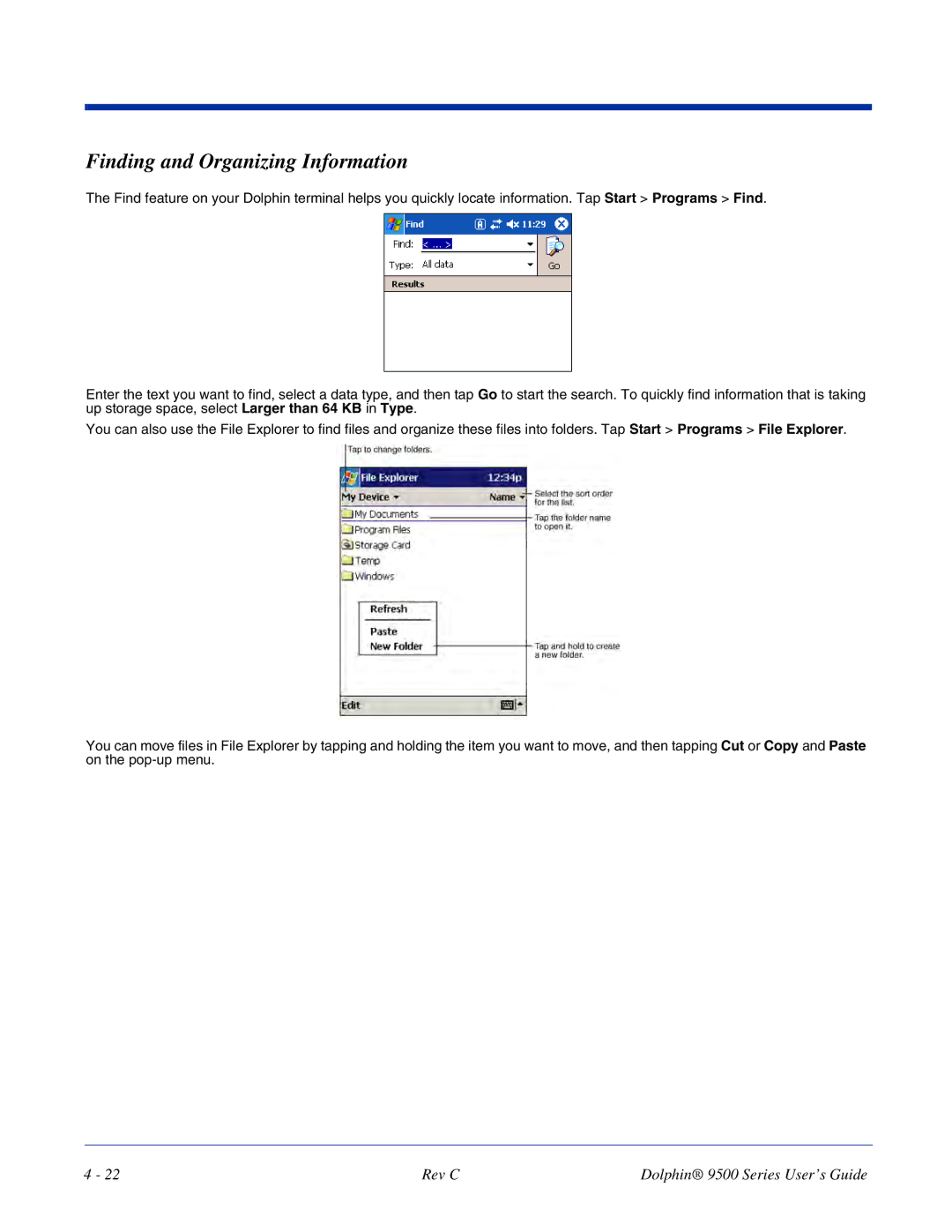 Dolphin Peripherals 9500 manual Finding and Organizing Information 