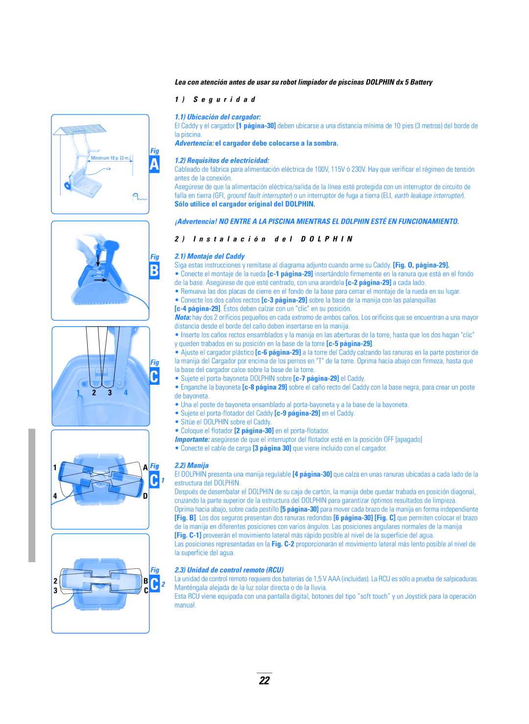 Dolphin Peripherals DX5B manual Ubicación del cargador, Requisitos de electricidad, Manija, Unidad de control remoto RCU 