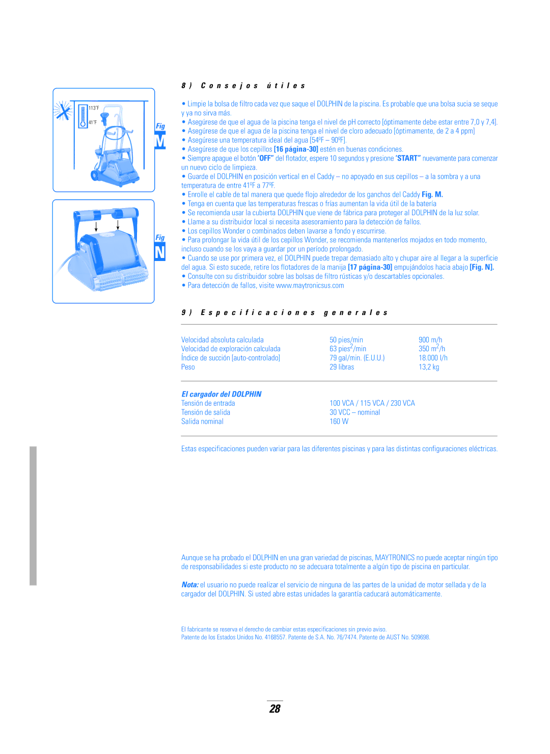 Dolphin Peripherals DX5B manual O n s e j o s ú t i l e s, S p e c i f i c a c i o n e s g e n e r a l e s 