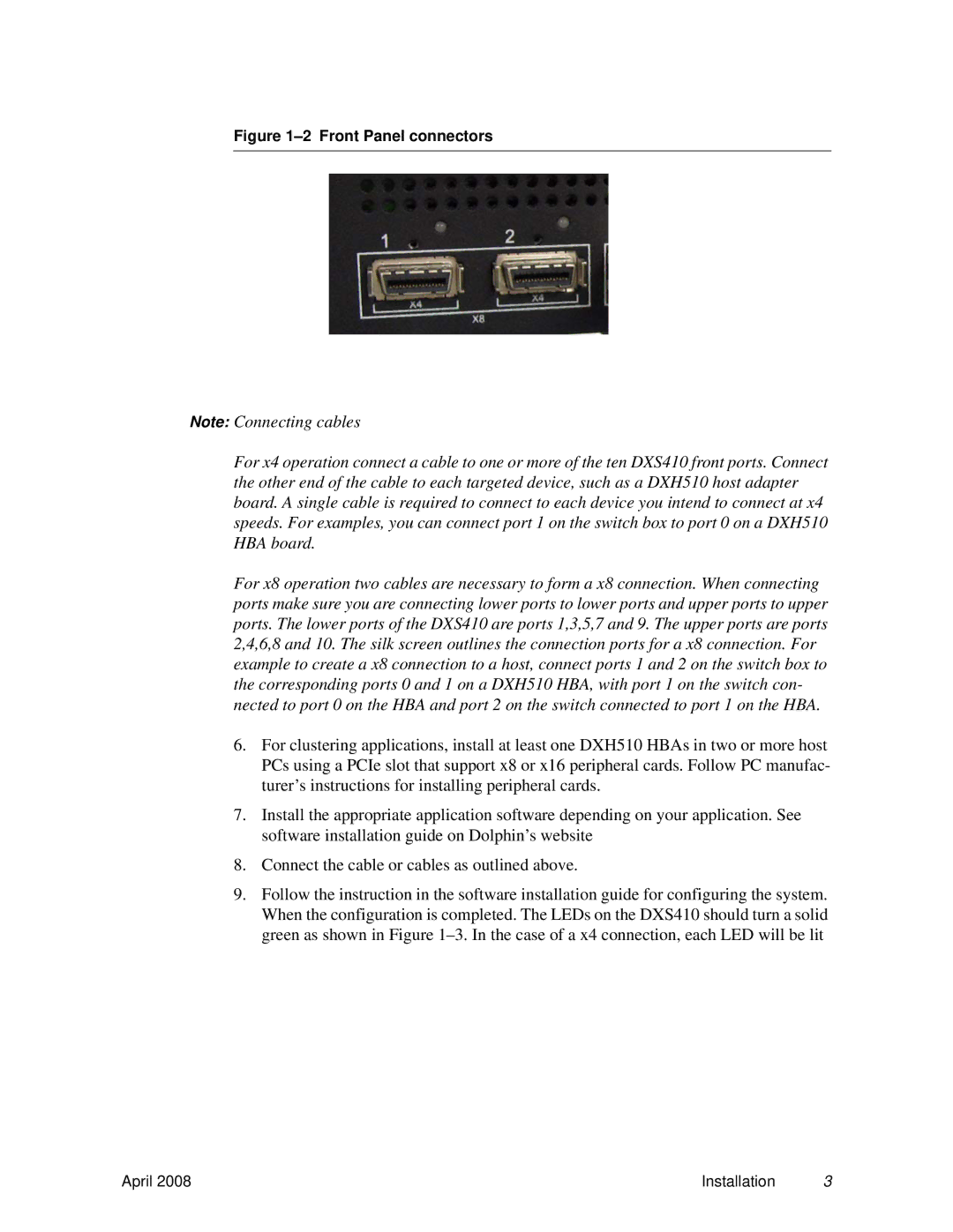 Dolphin Peripherals DXS410 quick start Front Panel connectors 