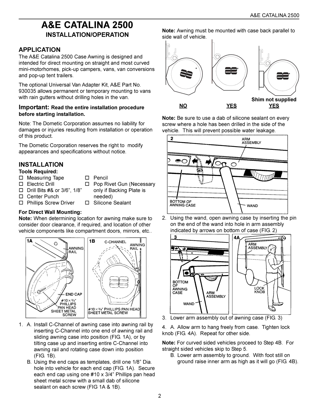 Dometic 2500 manual Catalina, Yes 