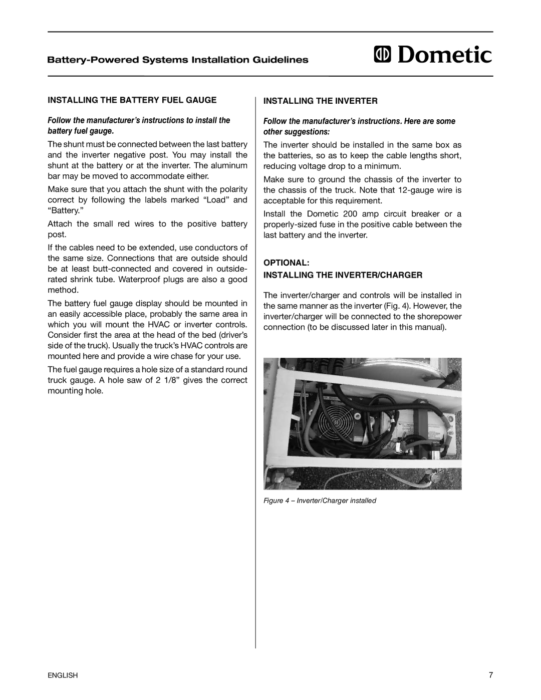 Dometic 2597 manual Optional Installing the Inverter/Charger 