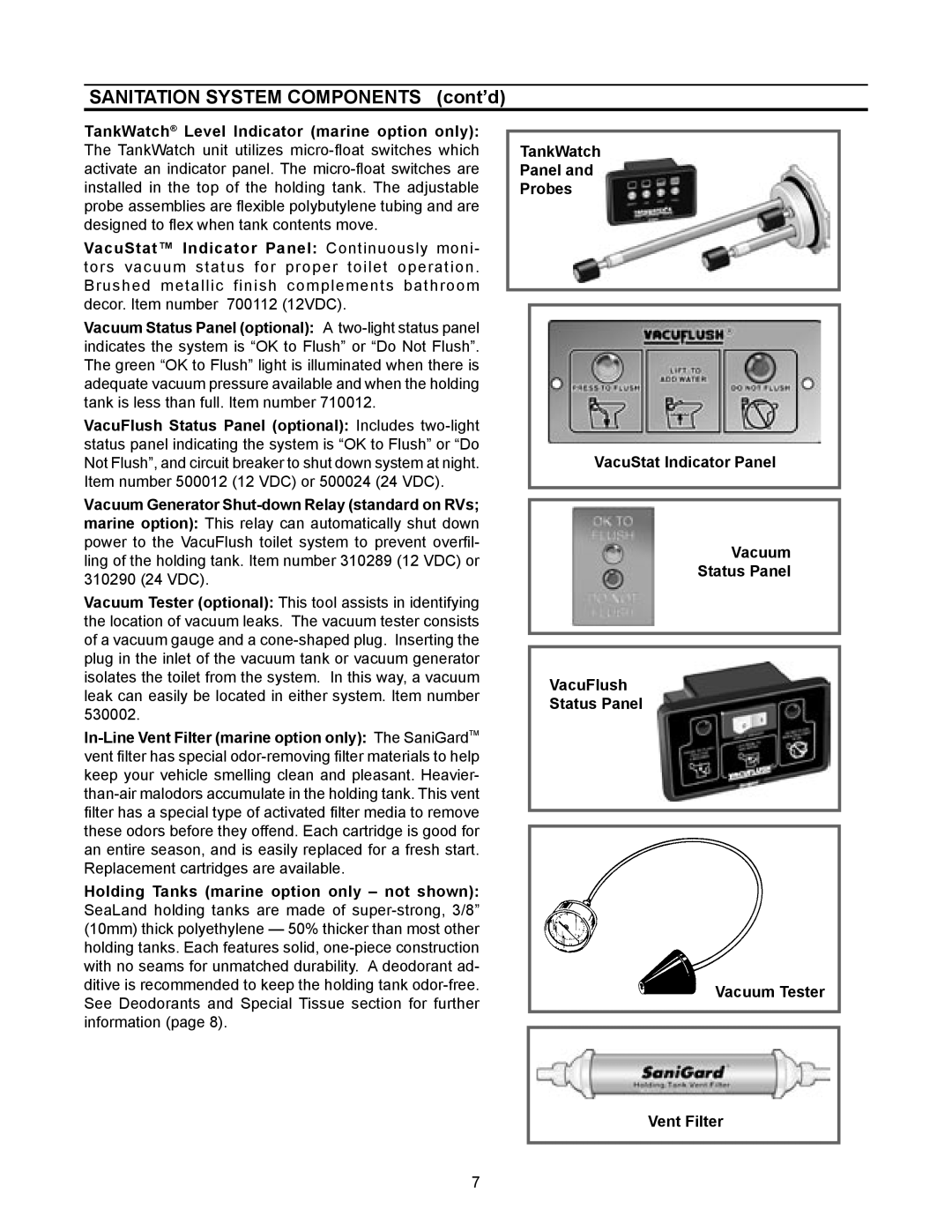 Dometic 3000, 3100 owner manual Sanitation System Components cont’d 