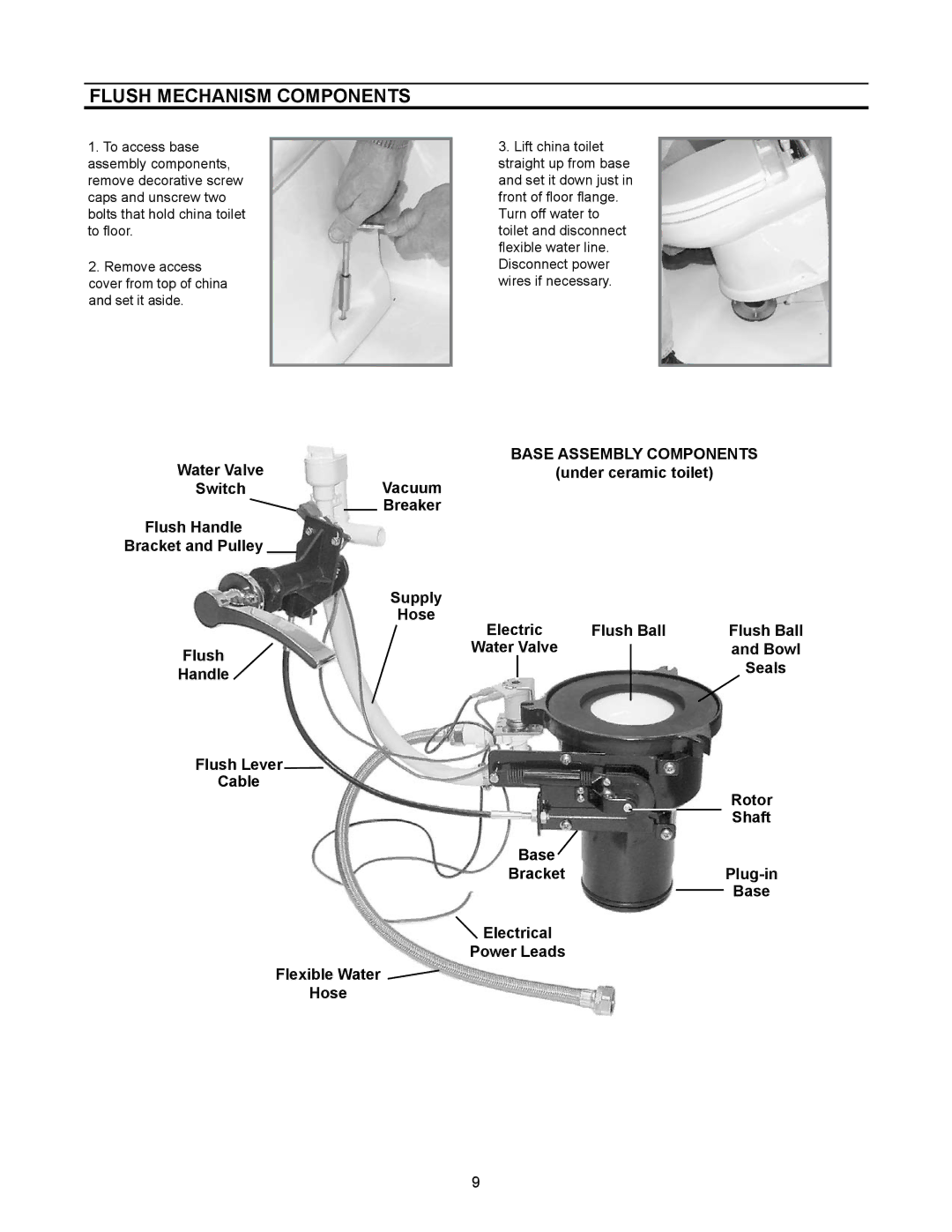 Dometic 3200 Series owner manual Flush Mechanism Components, Water Valve, Seals, Flexible Water Hose 