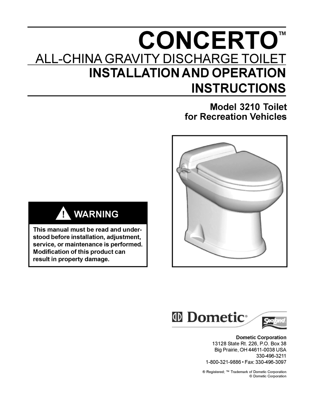 Dometic 3210 manual Concertotm, Dometic Corporation 