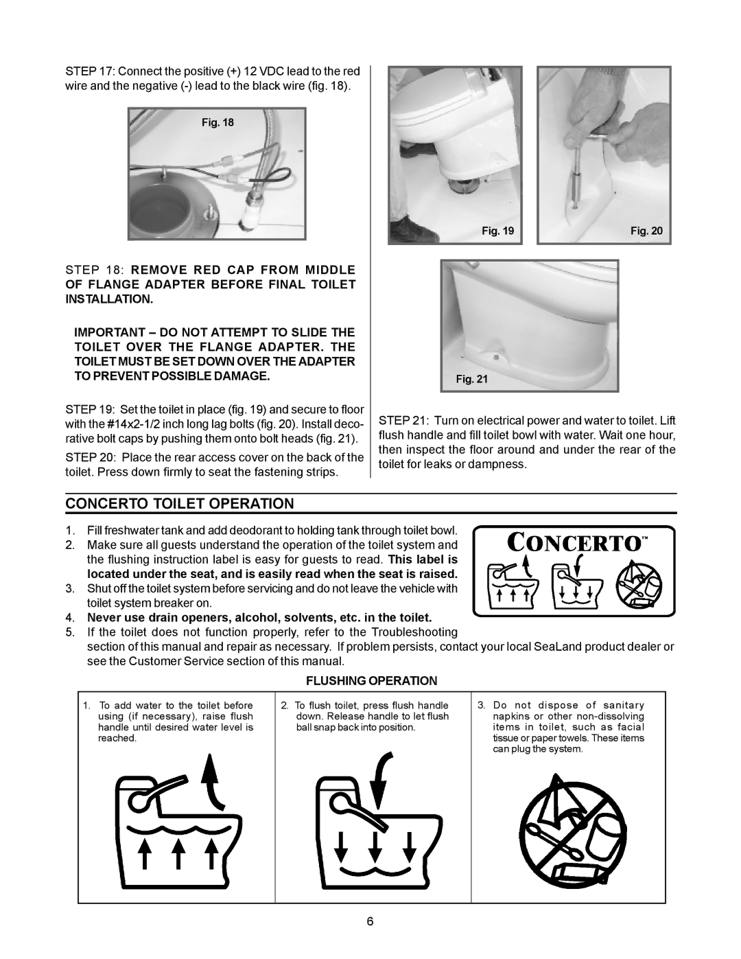 Dometic 3210 manual Concerto Toilet Operation, Flushing Operation 