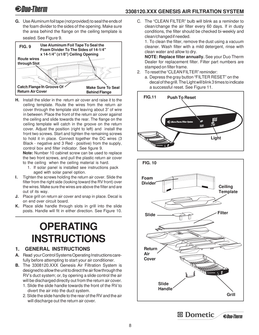 Dometic 3308120.XXX operating instructions Operating Instructions, General Instructions 