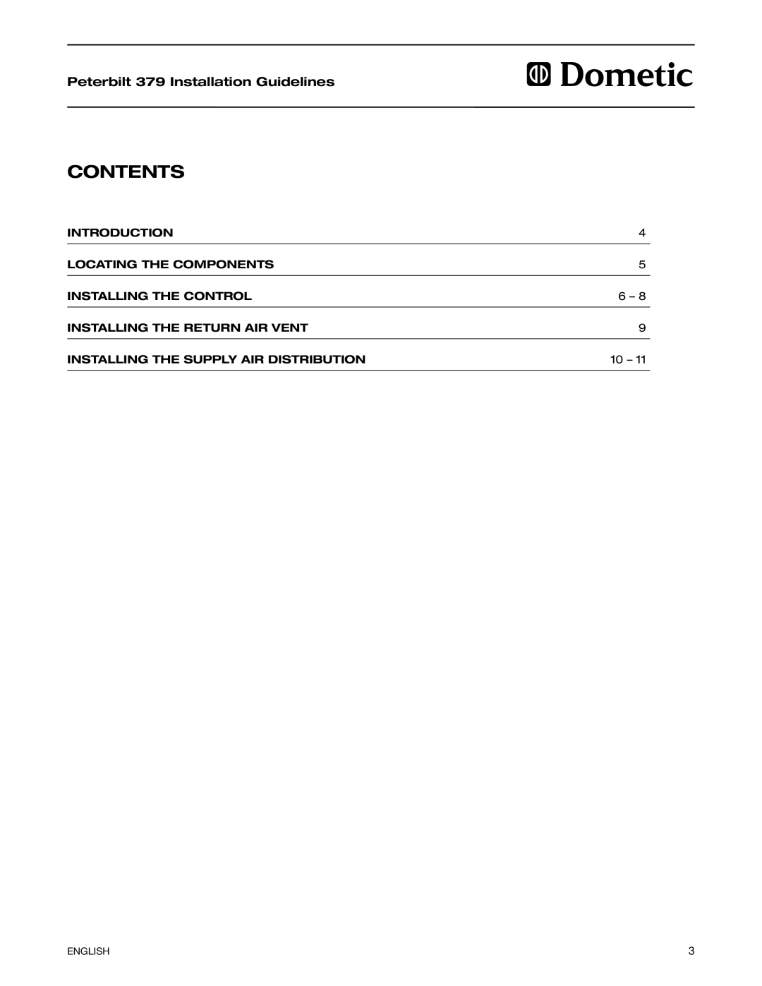 Dometic 379 CHASSIS manual Contents 