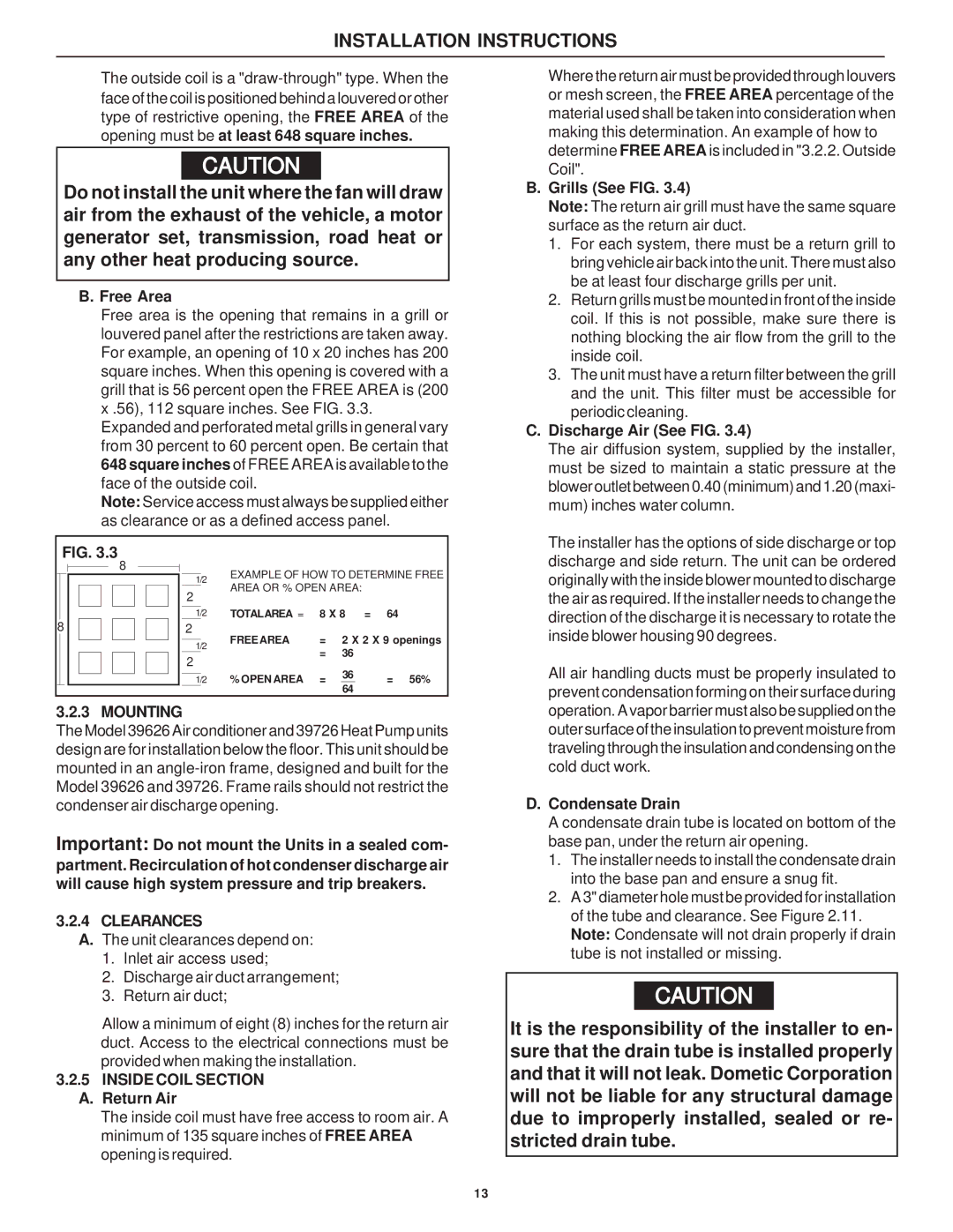 Dometic 39626.501, 39726.506, 39726.501, 39626.506 installation instructions Mounting, Clearances 