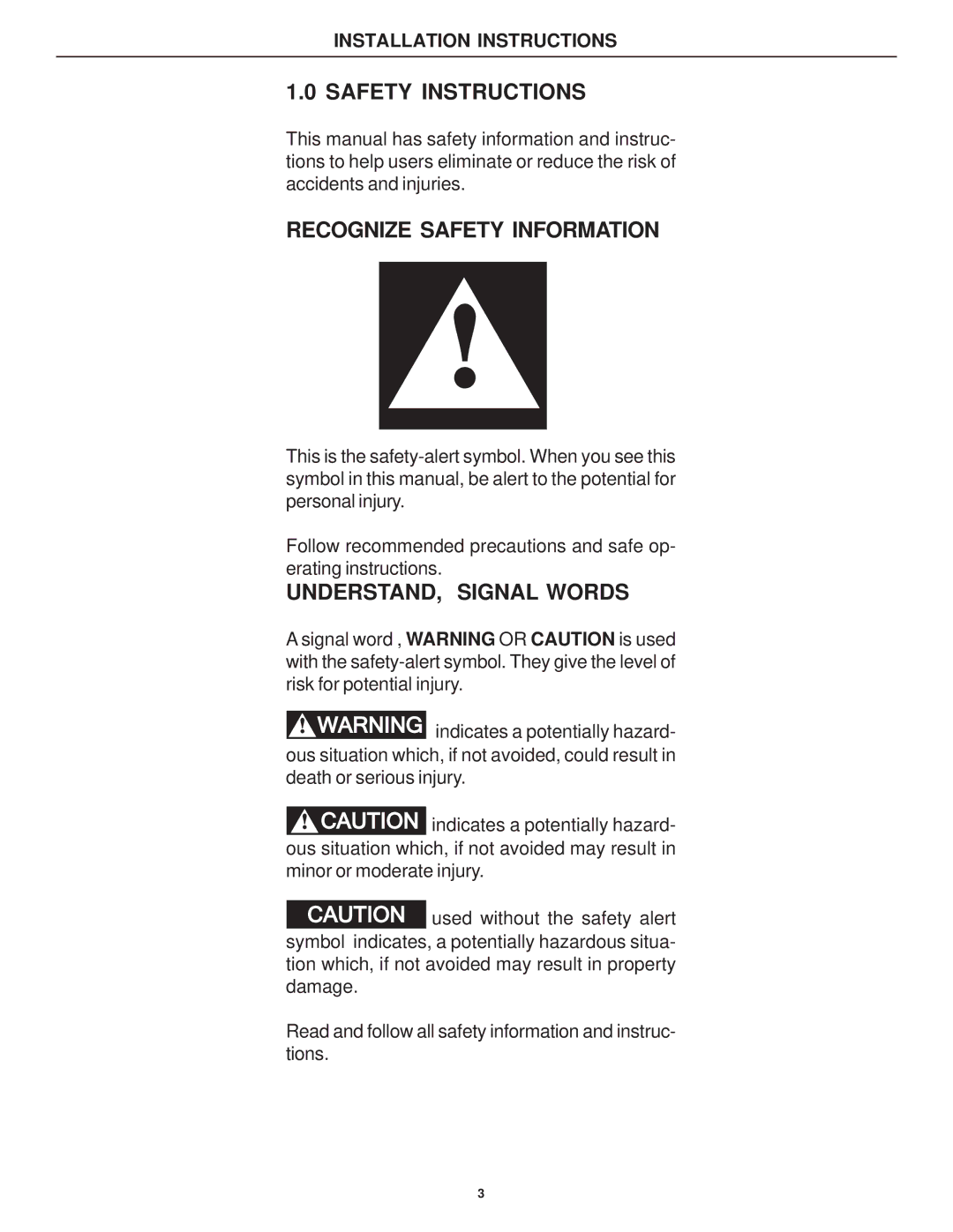 Dometic 39626.506, 39726.506, 39626.501, 39726.501 installation instructions Safety Instructions 