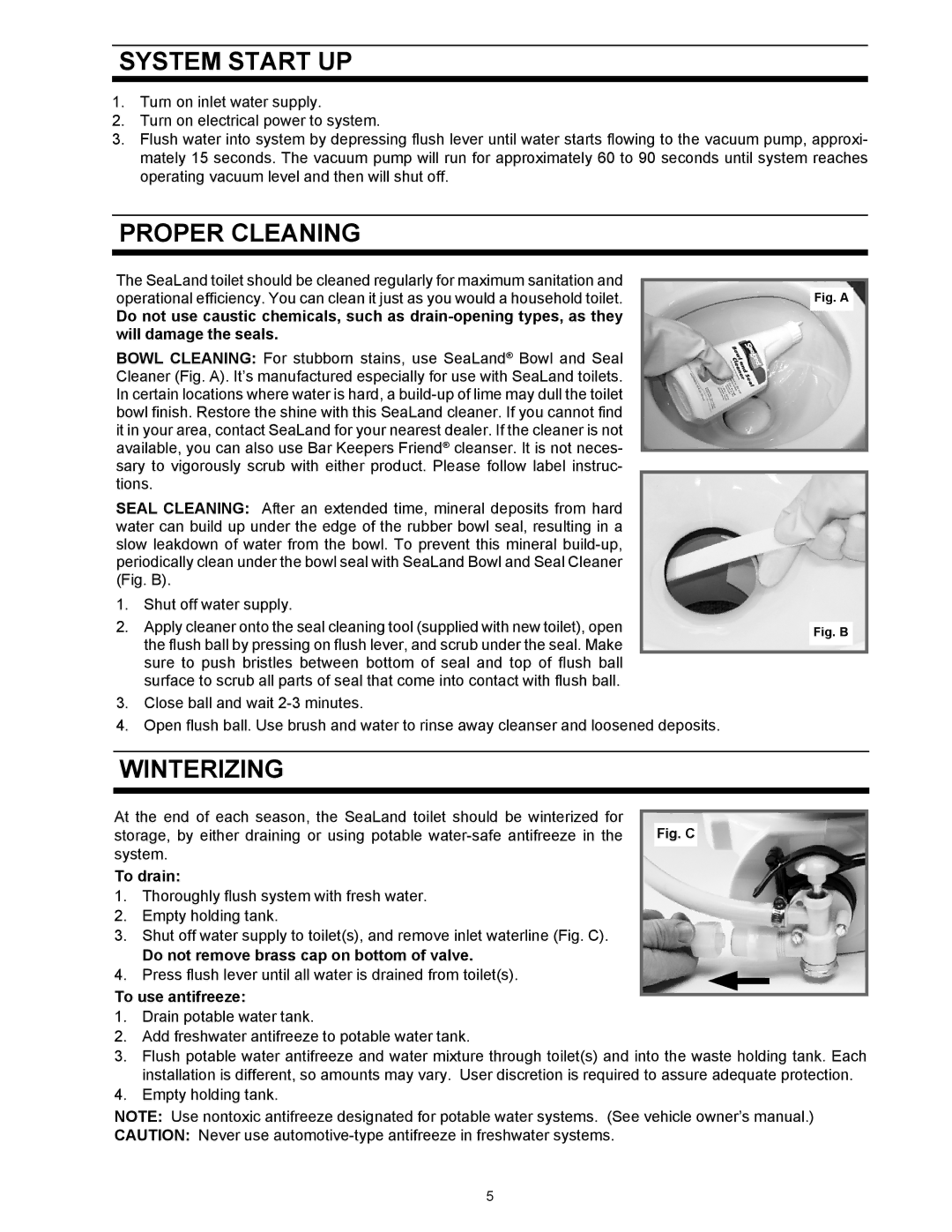 Dometic 1000 Series, 500Plus Series owner manual System Start UP, Proper Cleaning, Winterizing 