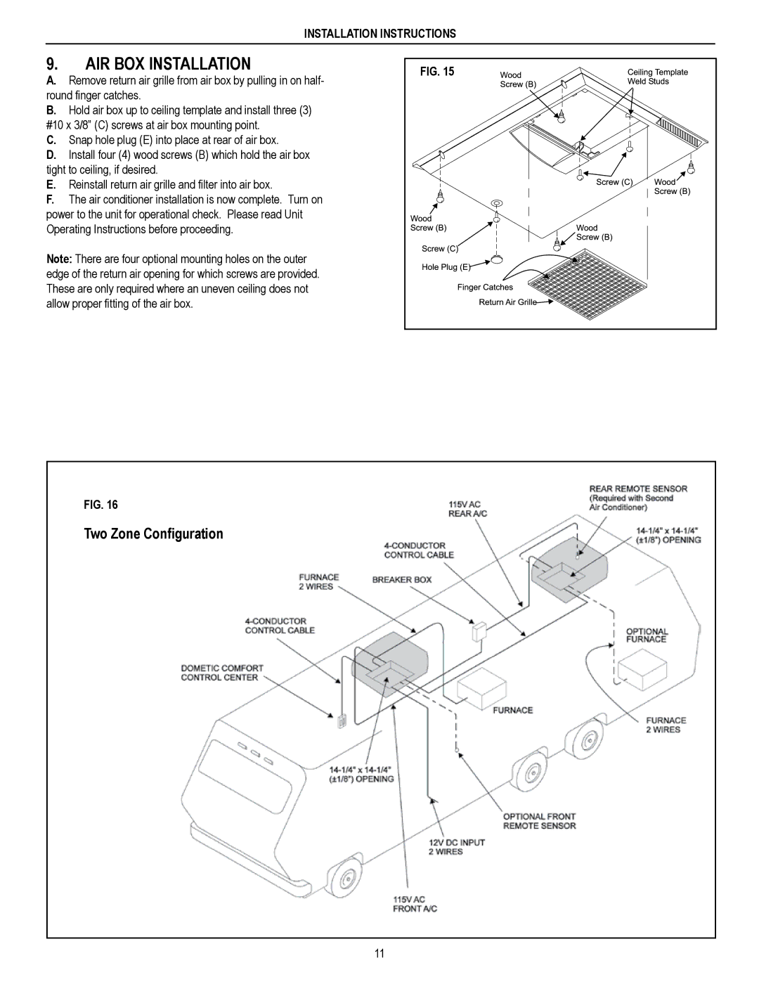 Dometic 595 SERIES, 579 SERIES, 590 SERIES installation instructions AIR BOX Installation, Two Zone Configuration 