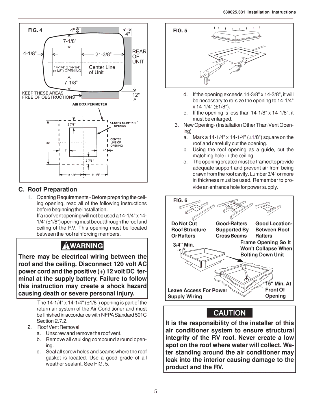 Dometic 630025.331 operating instructions Roof Preparation 