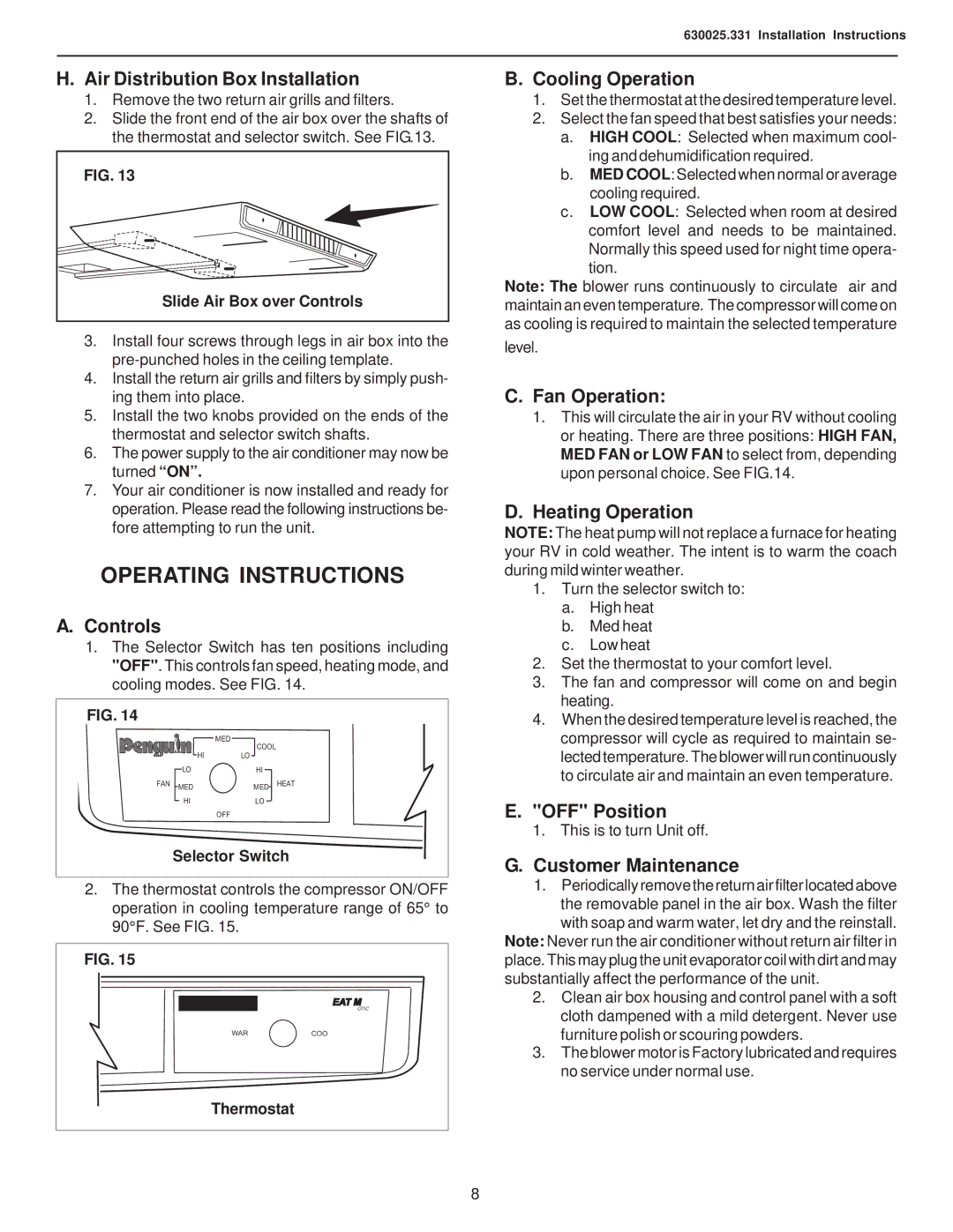 Dometic 630025.331 operating instructions Operating Instructions 