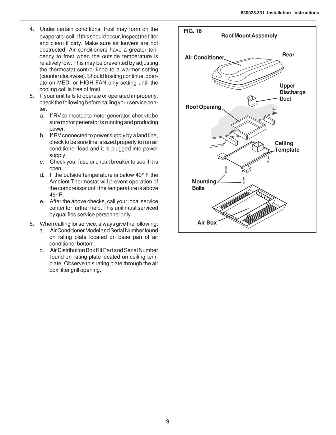 Dometic 630025.331 operating instructions Installation Instructions 