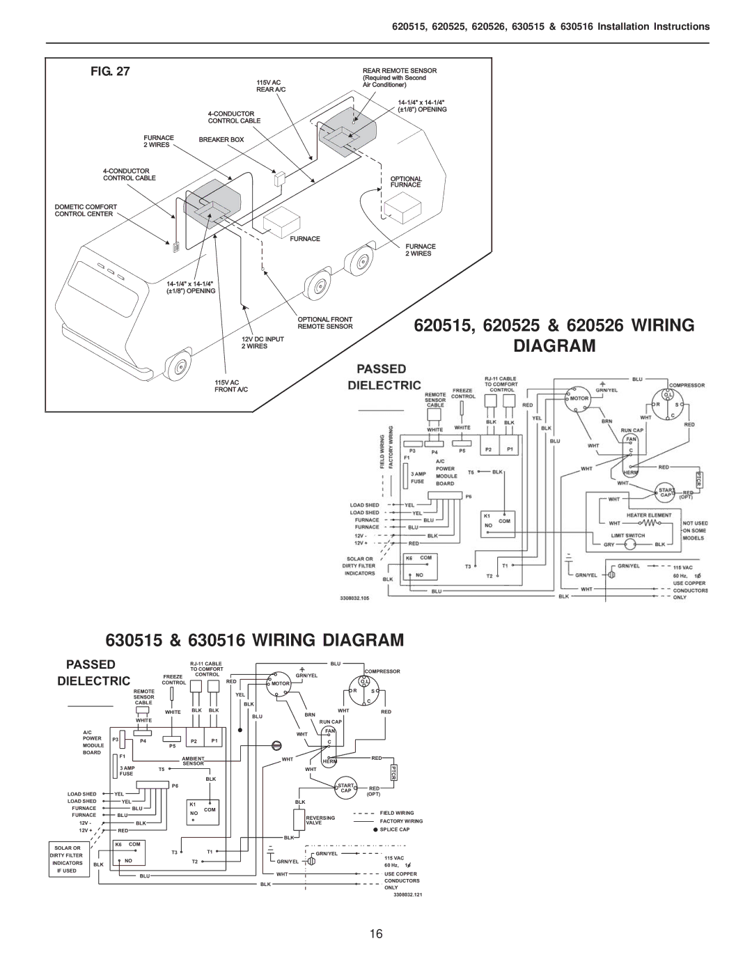 Dometic 630515.336, 630515.331, 630516.336, 620525.336, 620525.331, 620515.336, 620526.331 630515 & 630516 Wiring Diagram 