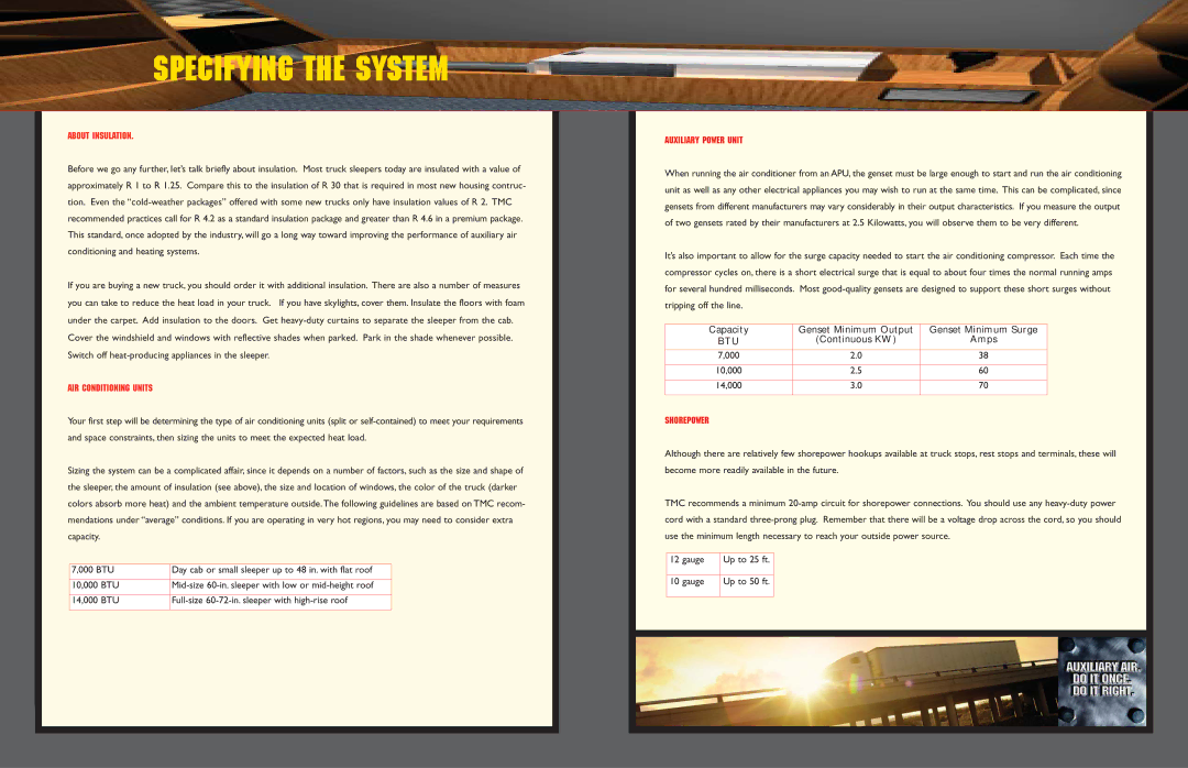 Dometic 10, 7, 14, 000 BTU Specifying the System, About Insulation, AIR Conditioning Units, Auxiliary Power Unit, Shorepower 