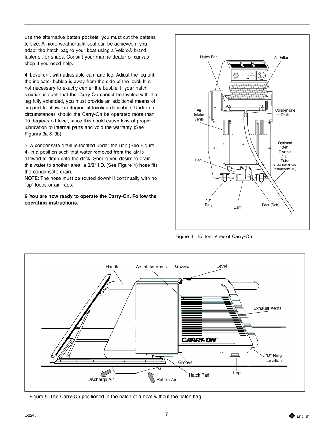 Dometic 7000, 7020 dimensions Bottom View of Carry-On 