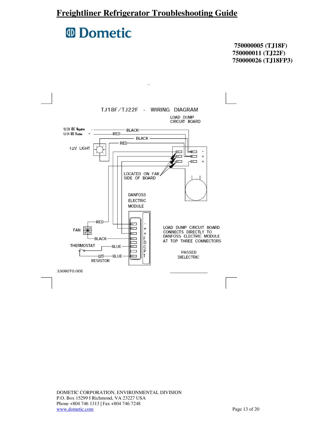 Dometic 750000011(TJ22F), 750000026(TJ18FP3), 750000005 (TJ18F) warranty 750000005 TJ18F 750000011 TJ22F 750000026 TJ18FP3 