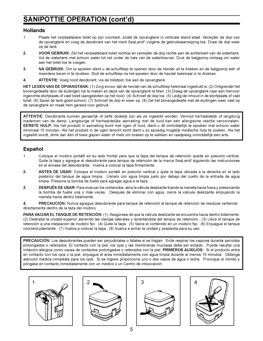 Dometic 962, 966 owner manual Hollands, Español 