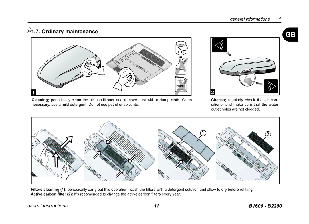 Dometic B2200, B1600 manual Ordinary maintenance 