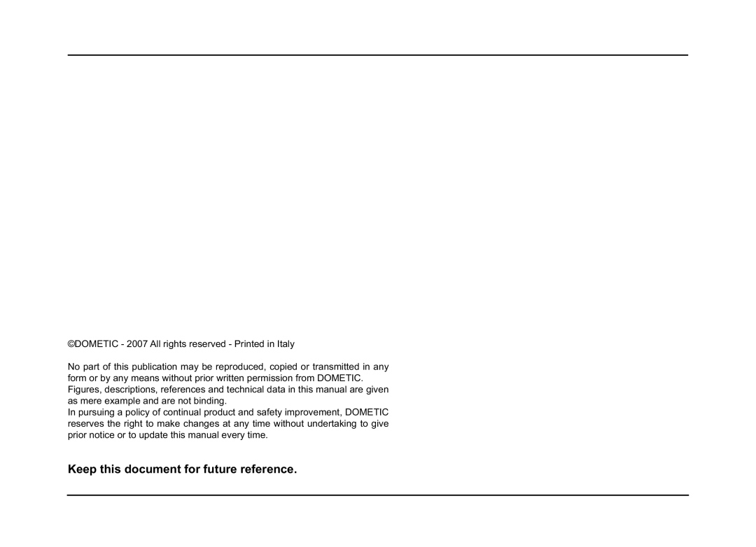 Dometic B2200, B1600 manual Keep this document for future reference 