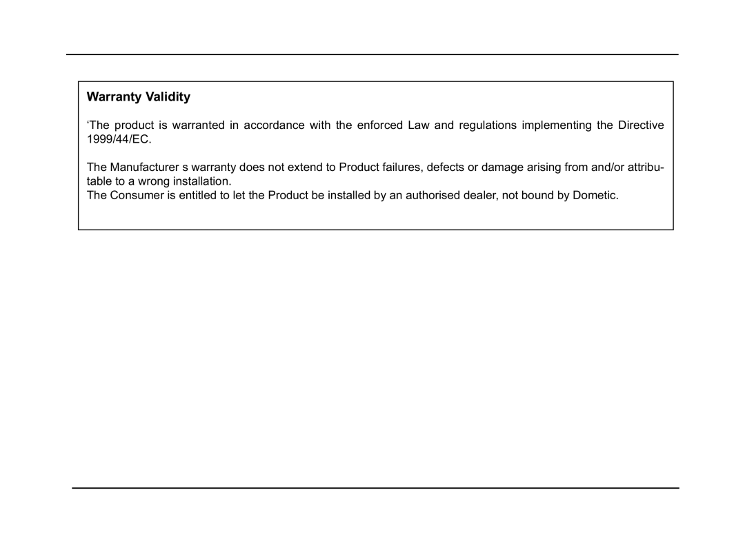 Dometic B1600, B2200 manual Warranty Validity 