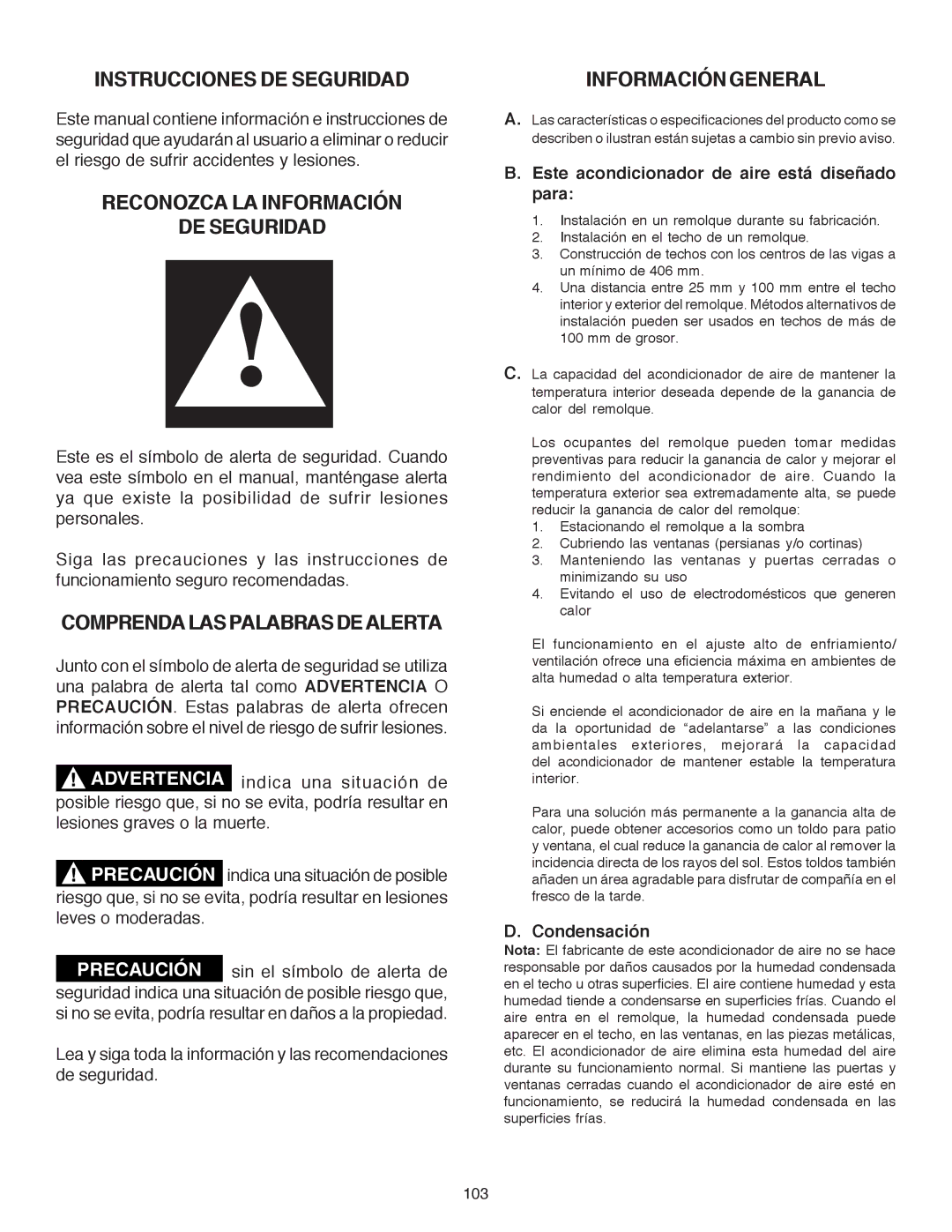 Dometic B3200 manual Instrucciones DE Seguridad, Reconozca LA Información DE Seguridad, Comprendalaspalabrasdealerta 