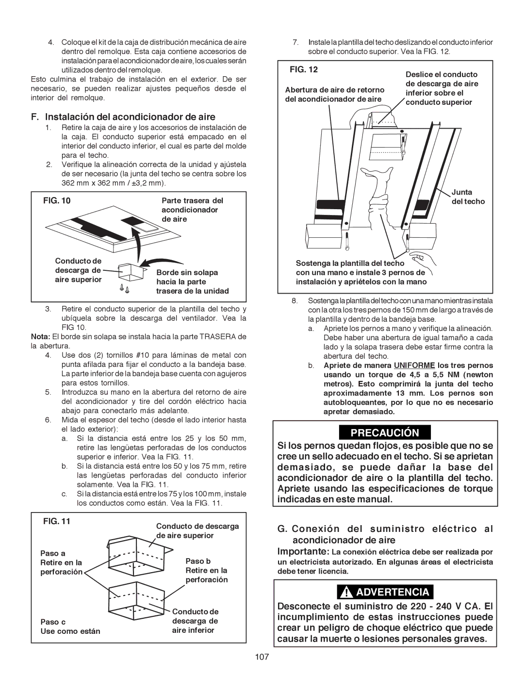 Dometic B3200 Instalación del acondicionador de aire, 107, Deslice el conducto, Conducto de descarga, De aire superior 