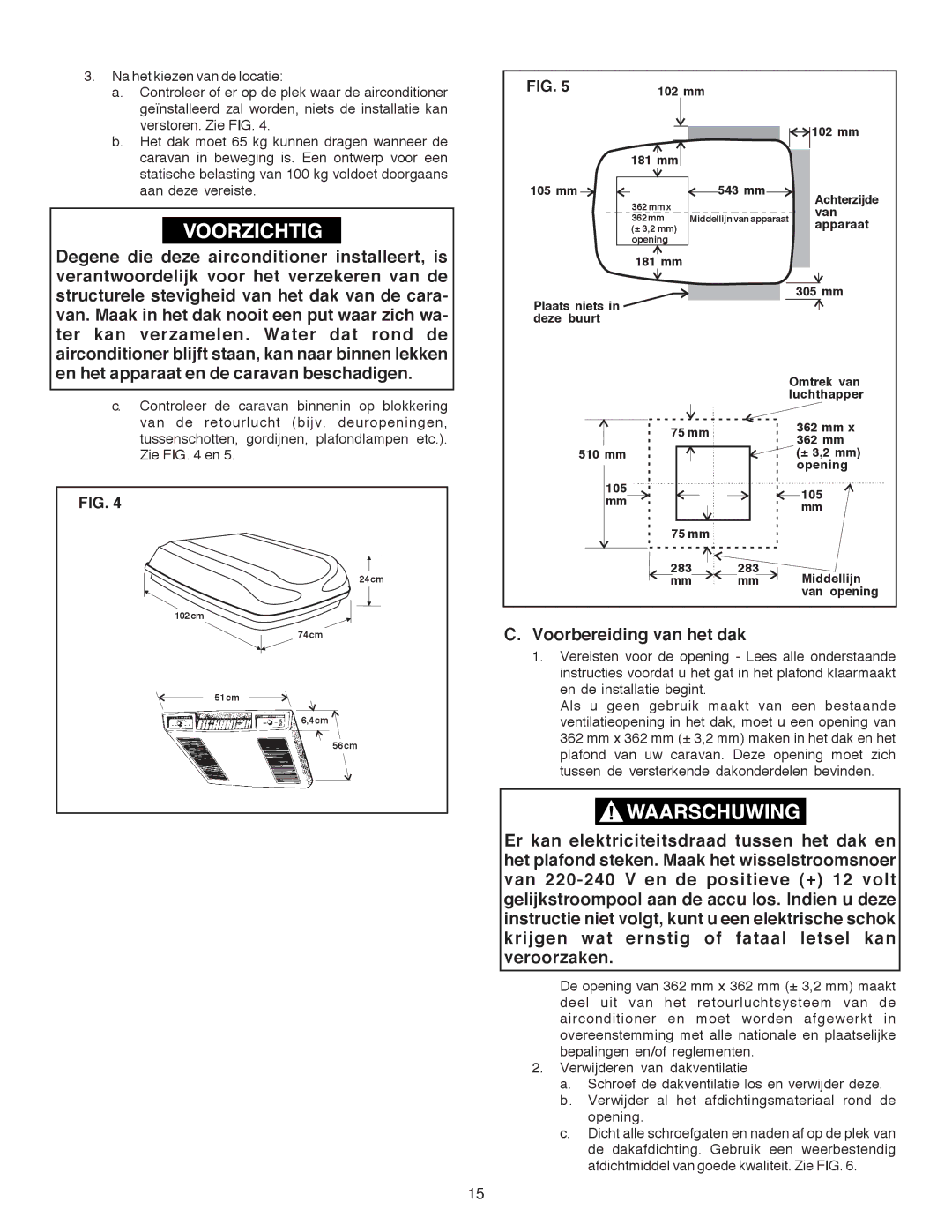 Dometic B3200 manual Voorbereiding van het dak 