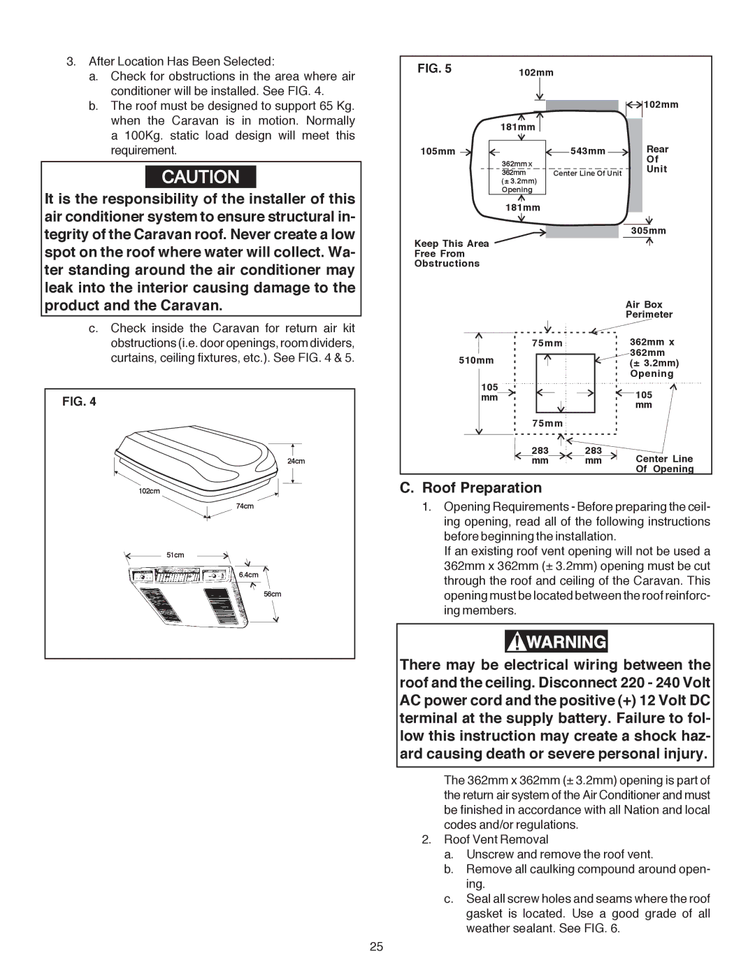 Dometic B3200 manual Roof Preparation 