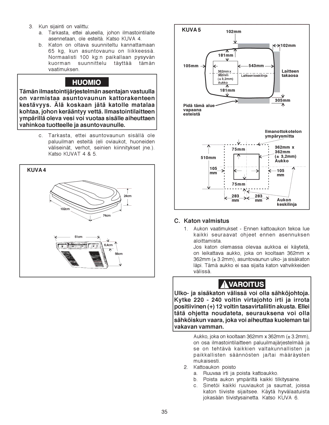 Dometic B3200 manual Katon valmistus 