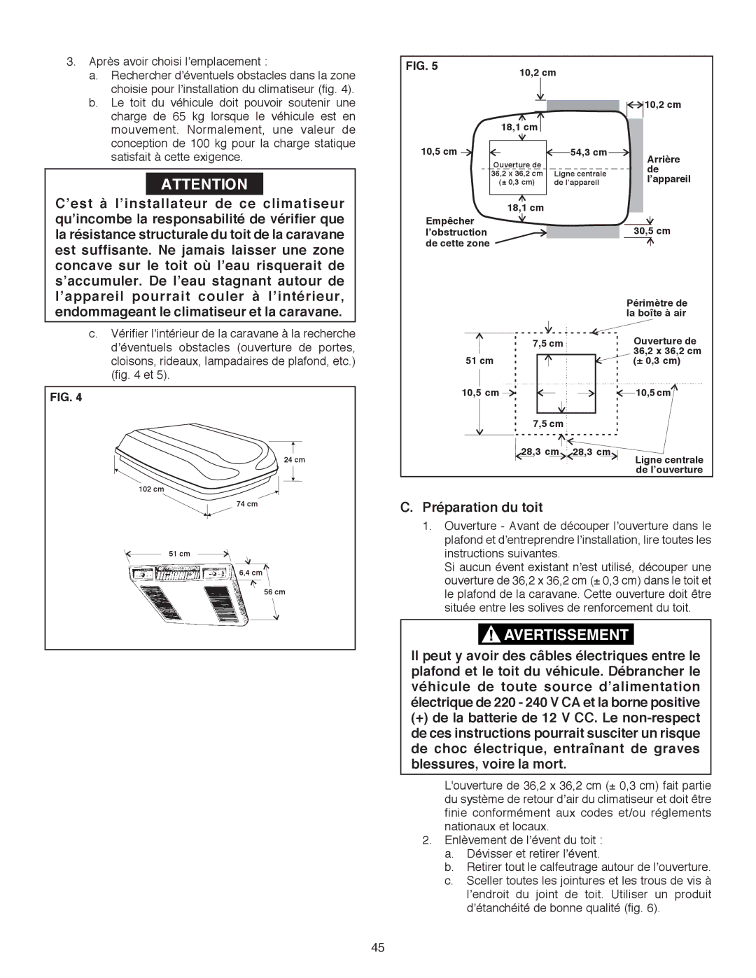 Dometic B3200 manual Préparation du toit 