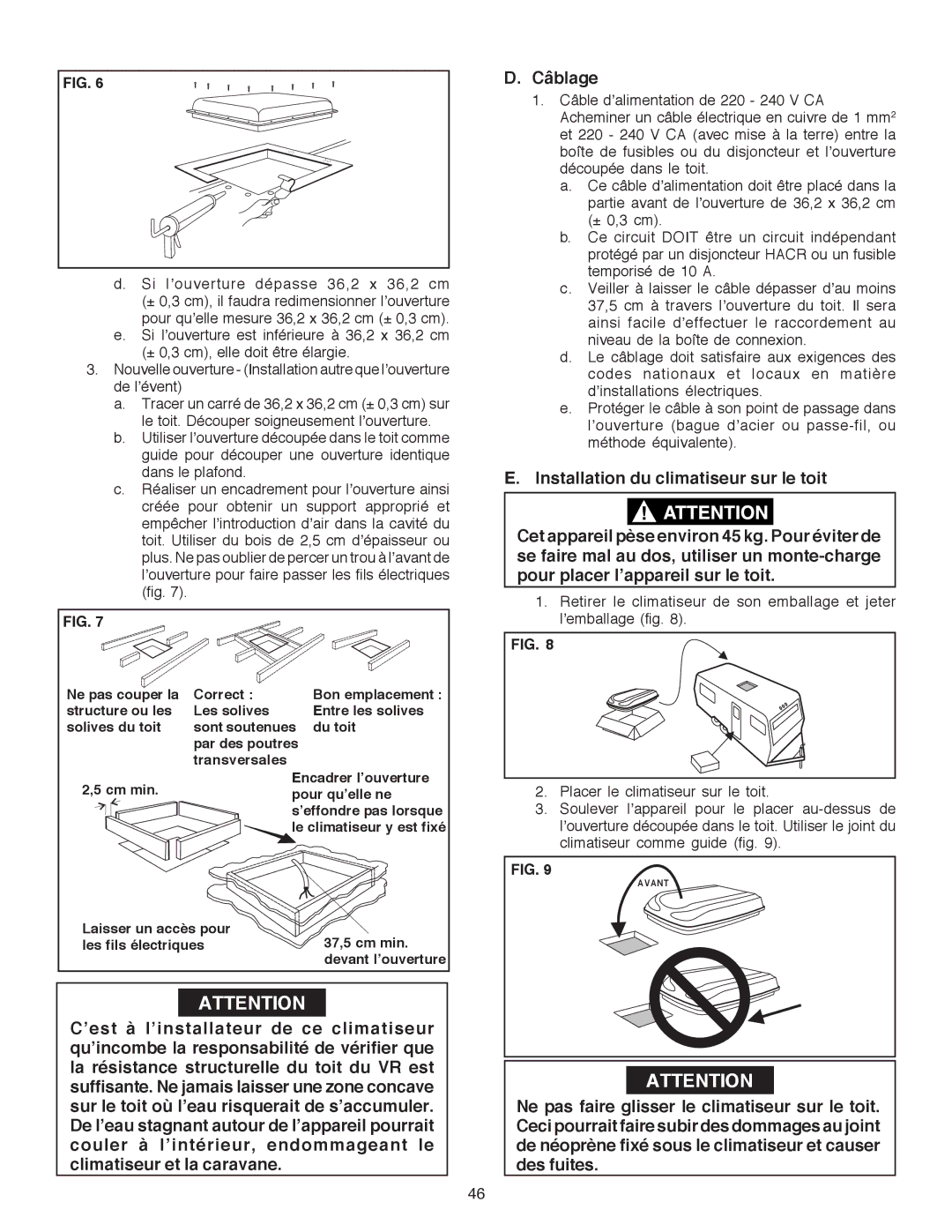 Dometic B3200 manual Installation du climatiseur sur le toit 